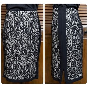 Worthington White with Black Floral Lace and Black Trim Pencil Skirt Size 4